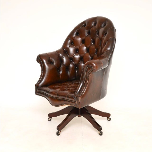 Antique Victorian Leather Swivel Directors Desk Chair, 1950s For Sale - Image 4 of 14