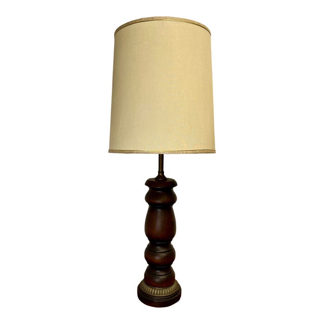 Mid Century Turned Wood Lamp For Sale