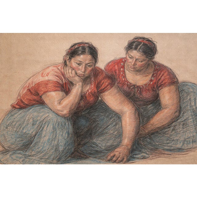 1970s Title: After Francisco Zúñiga “Dos Juchitecas” Framed Figurative Art — DeVorzon Gallery 1973, Latin American Modernist Study For Sale - Image 5 of 8