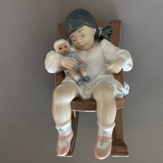Ceramic 1950s Bing & Grondahl Girl Rocking Her Doll For Sale - Image 7 of 12