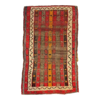 Early 20th Century Pure Wool Striped Caucasian Rug Mat 1.9 x 2.9 For Sale