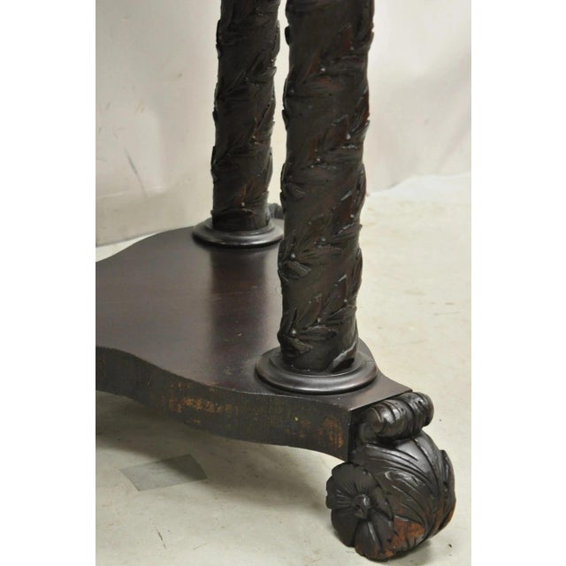 Wood Antique American Empire Floral Spiral Carved Mahogany Round Center Side Table For Sale - Image 7 of 12