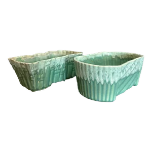 Mid-Century Upco Blue Pottery Planters - Set of 2