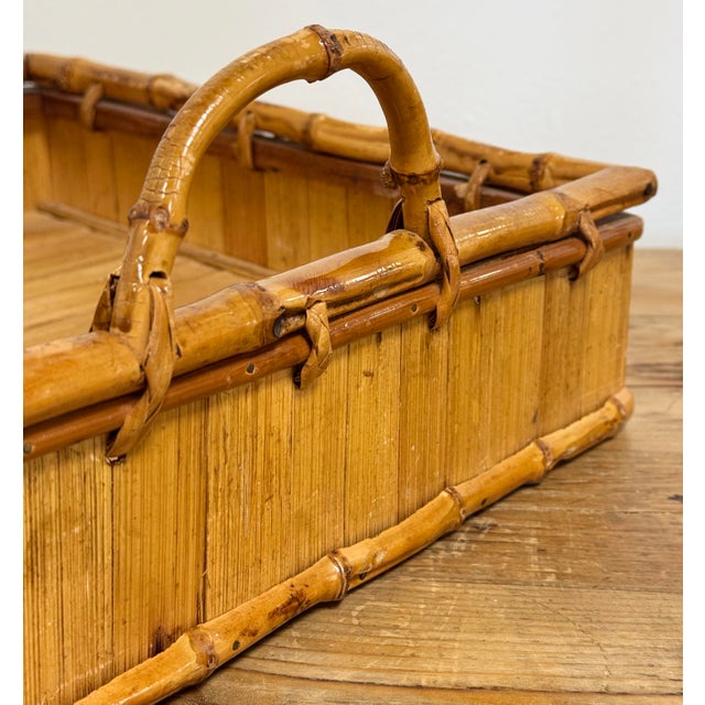 Brown Vintage Square Rattan Tray For Sale - Image 8 of 8
