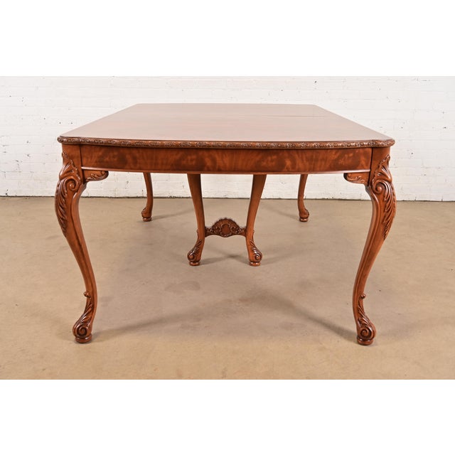 Romweber Antique Chippendale Burl Wood Extension Dining Table, Newly Refinished For Sale - Image 13 of 14