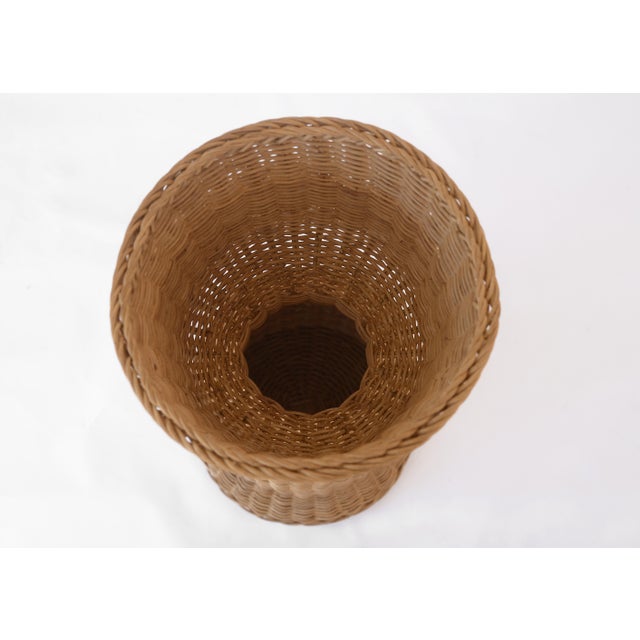 Vintage Boho Wicker Rattan Pedestal Plant Stand For Sale - Image 10 of 12