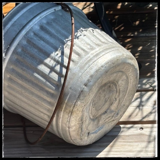 Gray English Bucket Galvanized Metal Wash Tub Nc Joseph England For Sale - Image 8 of 12
