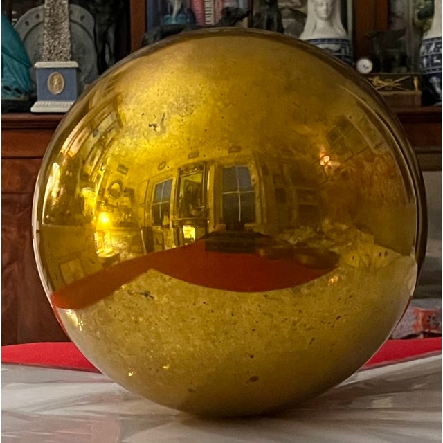 Very Large 19th Century German Gold Mercury Glass Kugel Sphere or Witch's Gazing Ball For Sale - Image 4 of 9