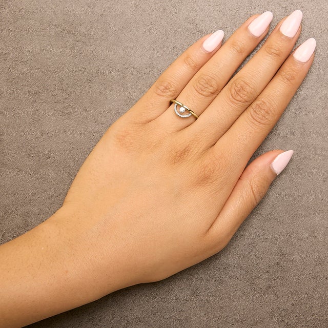 Early 21st Century 14K Yellow Gold Plated Sterling Silver 1/10 Cttw Diamond Arc Ring - Size 7 For Sale - Image 5 of 6