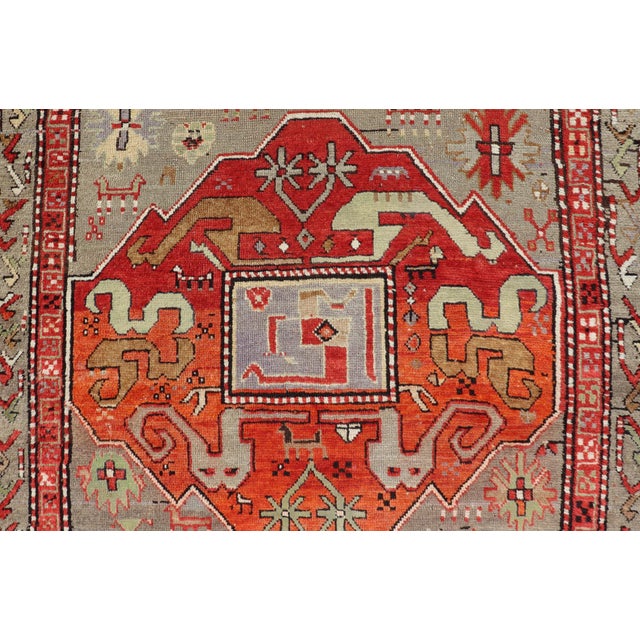 Ivory Antique Caucasian Kazak Rug With Bold Geometric Medallion Design 4'4 X 8'1 For Sale - Image 8 of 13