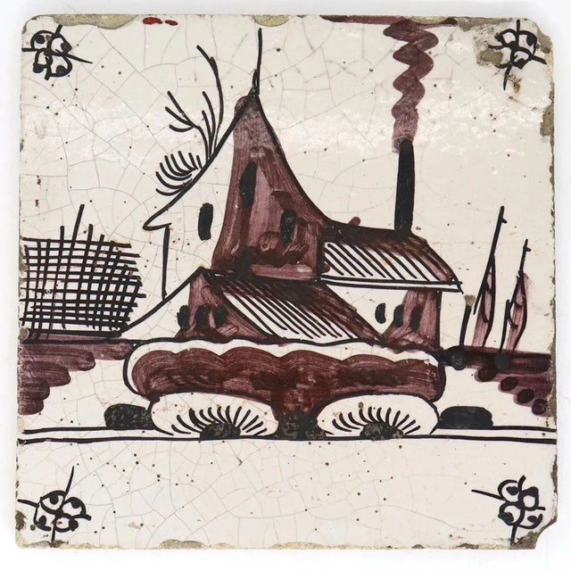 Traditional Dutch Delft Tin Glazed Painted Pottery House Tile For Sale - Image 3 of 4