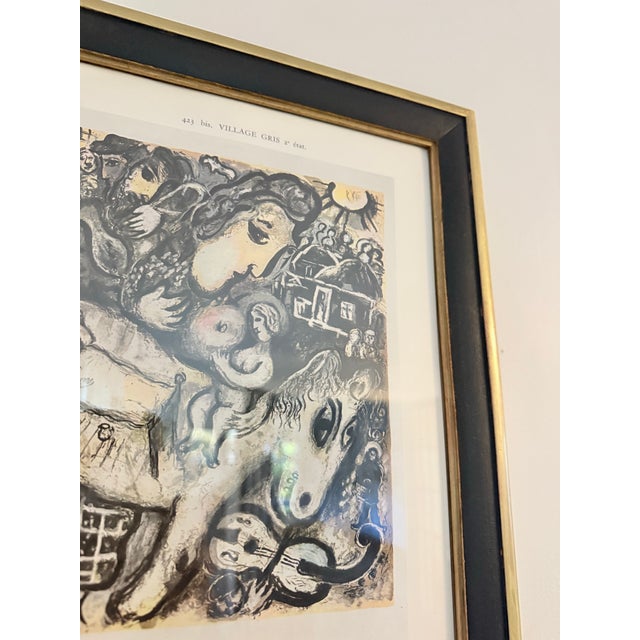1960s Vintage Marc Chagall Lithographic Double-Sided Book Plates Set; ‘Village Gris' and ‘Sur La Neige’ (1964) Framed For Sale - Image 5 of 11