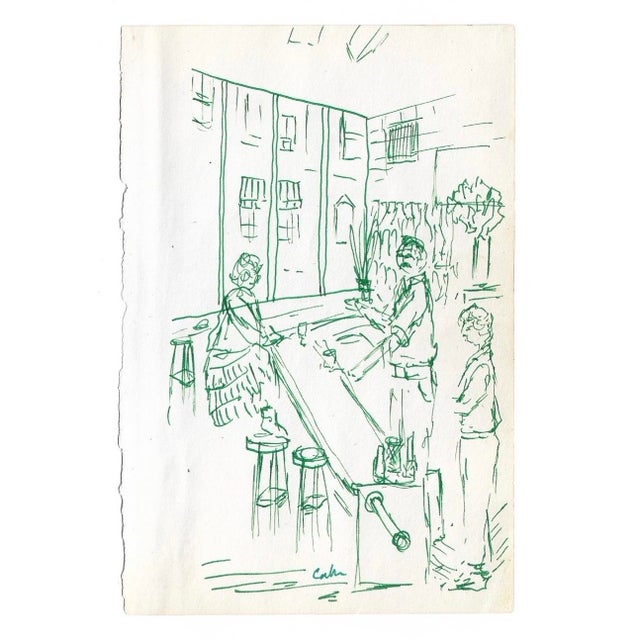 Green ink on paper by New York artist Myriam Cahn (1933-2018). Salmagundi Club named an award after her in 2019. Signed...