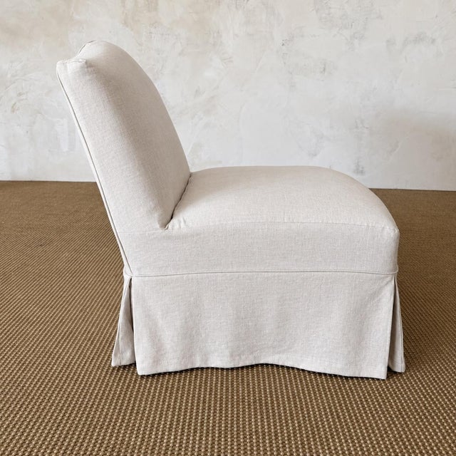 Slip Covered in Linen Chair- Kosa For Sale - Image 4 of 7