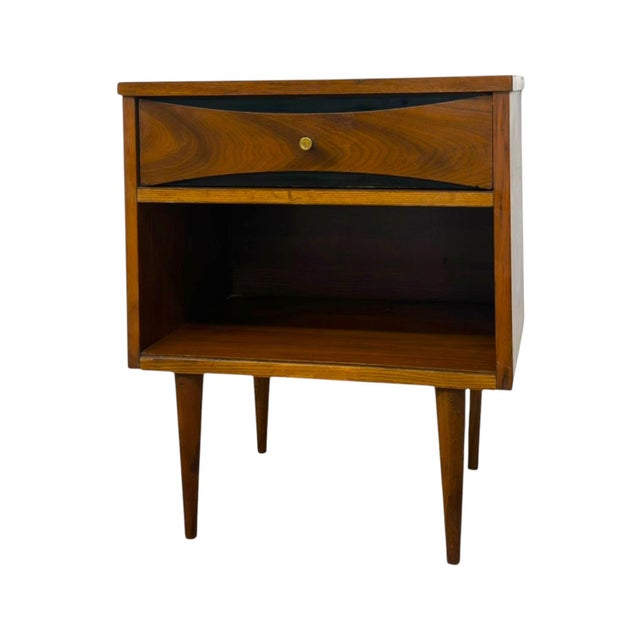 Vintage Mid Century Modern Walnut Nightstand With Open Cubby & Drawer For Sale - Image 10 of 10