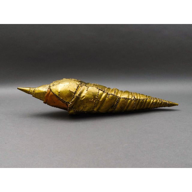 Luciano Bustamante Mexico Signed Brass Conch Nautical Sea Shell Sculpture. Measures approximately 23" long, 5" wide, 5...