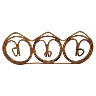 Italian French Riviera Style Coat Rack in Bamboo & Rattan, 1960s For Sale