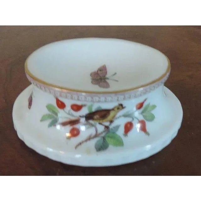 Antique 19th c. Berlin KPM porcelain salt trencher decorated with butterflies, birds, cherries and currants. Measures 3...