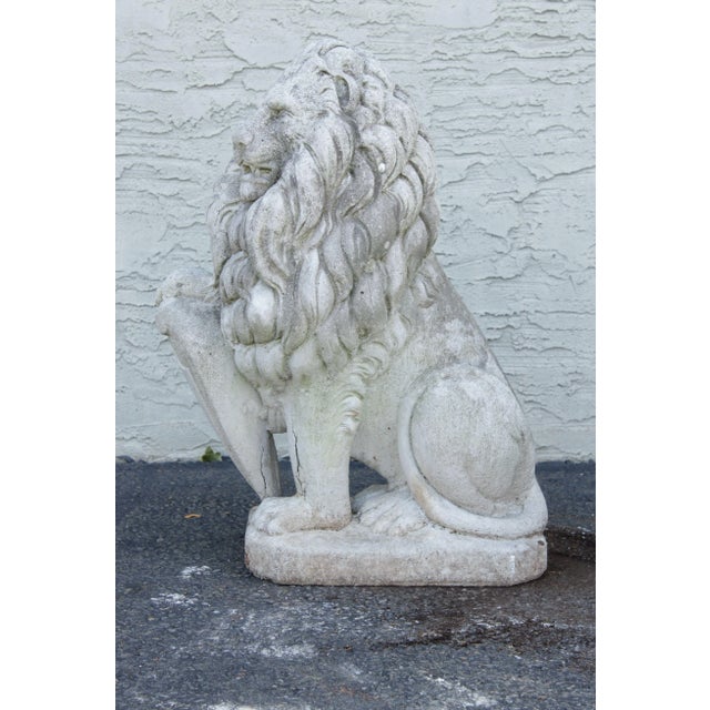 Stone Vintage Cast Stone Garden Lion Statues - A Pair For Sale - Image 7 of 13