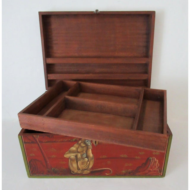 Anglo-Indian, Asian Hand-Crafted & Painted Large Lidded Storage/Chest With Brass Hardware For Sale - Image 9 of 18