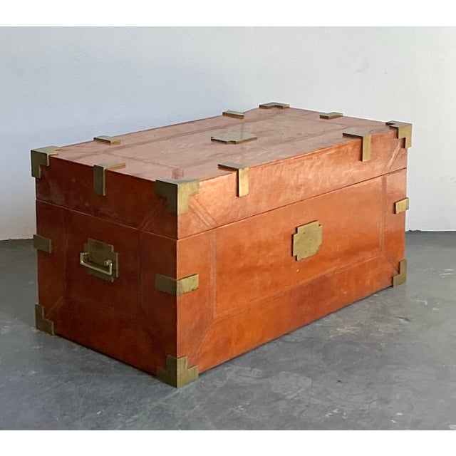 Vintage Boho Leather Wrapped Campaign Trunk For Sale - Image 11 of 12