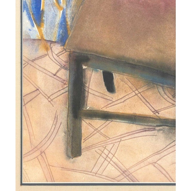 1980s Illegibly Signed Abstract Chair Watercolor, 1986 For Sale - Image 5 of 7