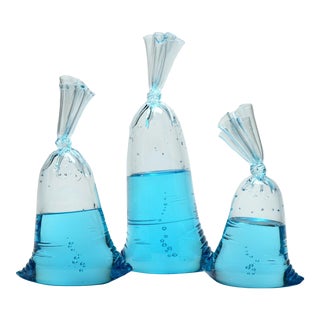 Hyperreal Blue Glass Water Bag Sculptures by Dylan Martinez - Set of 3 For Sale