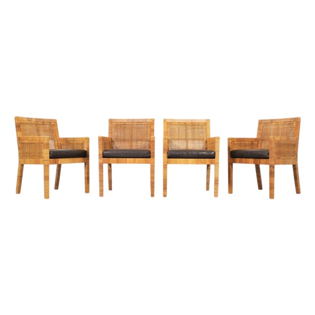 Set of Four Billy Baldwin for Bielecky Cane Dining Armchairs For Sale