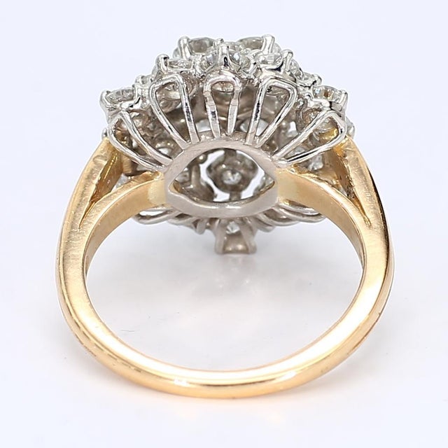 Mid-Century Modern Mid 20th Century Oscar Heyman 18k Yellow & White Gold Diamond Cluster Cocktail Ring - Size 5.25 For Sale - Image 3 of 7