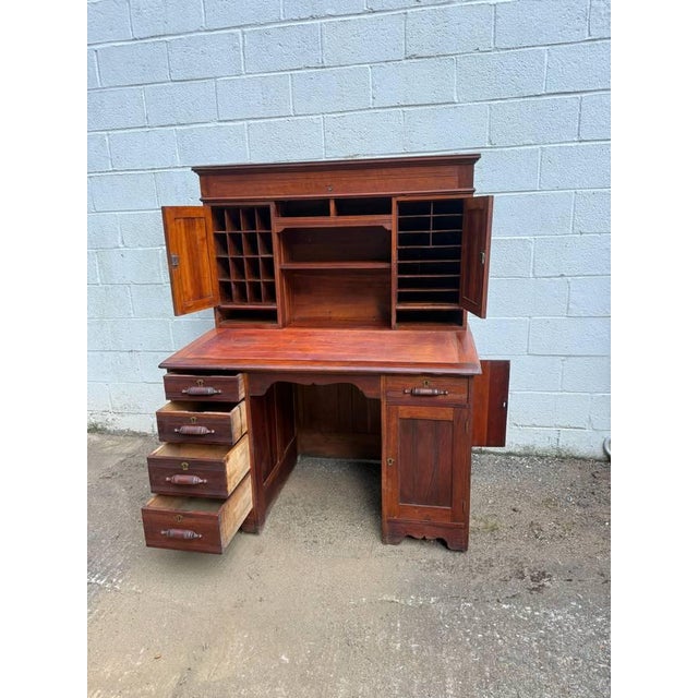 Antique Victorian Art. & Craft Style Writing Table Executive Desk With Hutch For Sale - Image 14 of 18