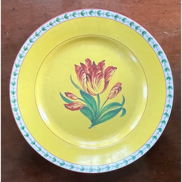 Canary Yellow Antique 19th Century Paris Porcelain Tulip Plates With Canary Yellow Ground - Set of 6 For Sale - Image 8 of 18