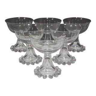 1940s Set of 6 Champagne Coupes or Parfait Glasses by Imperial Glass in Candlewick Pattern For Sale