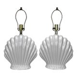 Vintage Coastal Ceramic Clam Shell Scalloped Table Lamps - A Pair For Sale