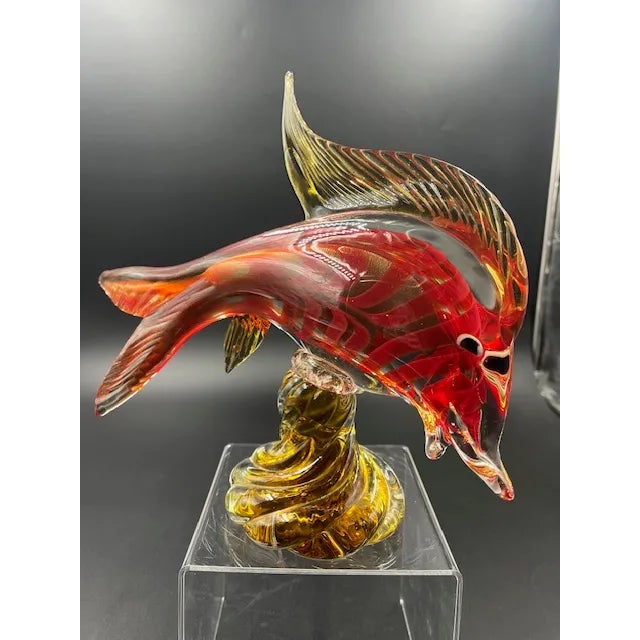 Mid 20th Century Pair of Vintage Italian Art Glass Fish Styled After Murano For Sale - Image 5 of 12