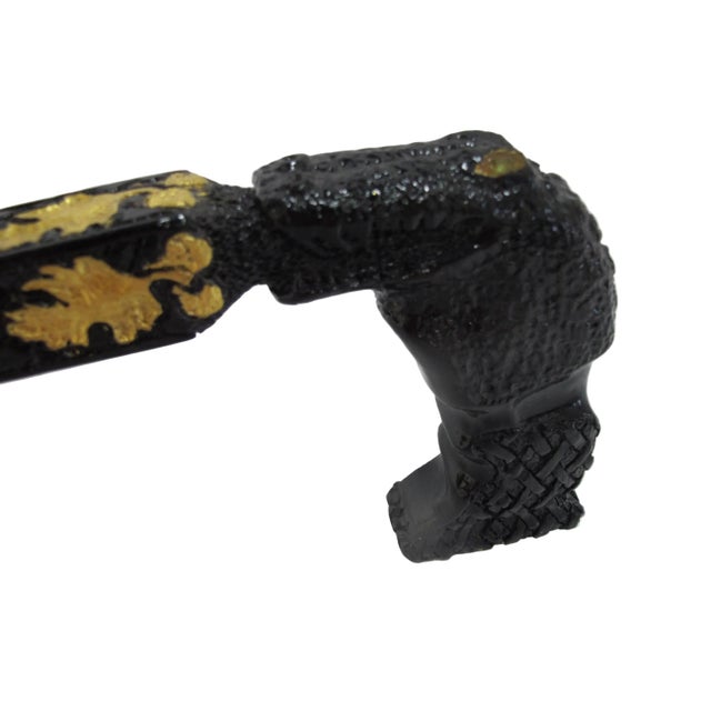 Alligator Carved Wood Gold Leaf Amber Inlaid Black Lacquer Walking Stick Cane For Sale - Image 10 of 18