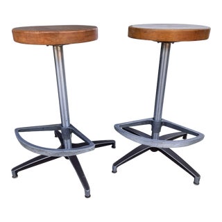 1960s Mid-Century Modern Butcher Block Swivel Counter Stool - Set of 2 For Sale