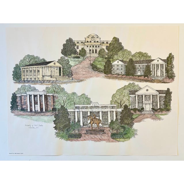 1980s University of South Carolina Campus Print by Liz Bryant – Hand-Colored Architectural Illustration, 24” X 18” For Sale - Image 4 of 4