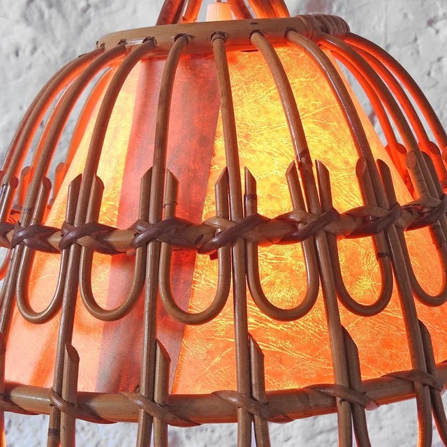 Wood Mid-Century Modern Handcrafted Pendant Lamp in the style of Louis Sognot, 1960s For Sale - Image 7 of 10