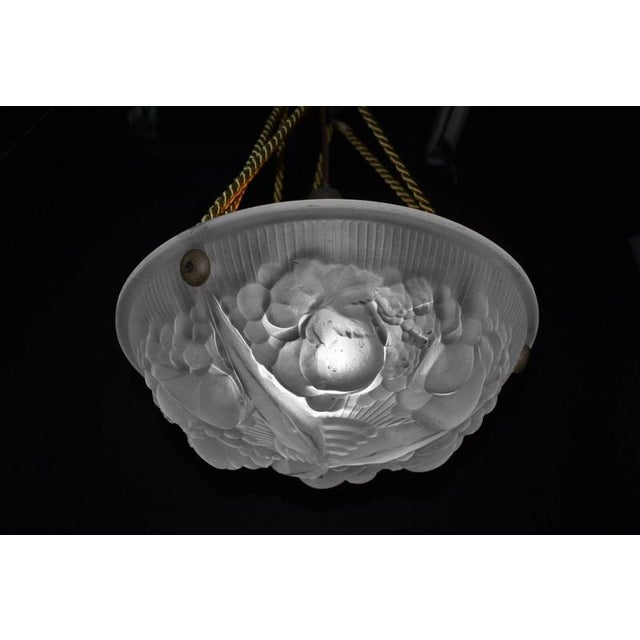 Art Deco French Croismare Glass Plafonnier with Silk Rope and Bronze Fittings, 1890s For Sale - Image 9 of 14