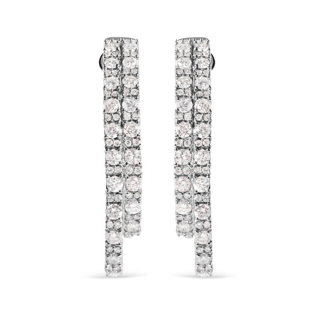 Contemporary 14K White Gold 4.0 Cttw Diamond Asymmetrical Inside Out Double-Hoop Earrings (I-J Color, I1-I2 Clarity) For Sale - Image 3 of 5