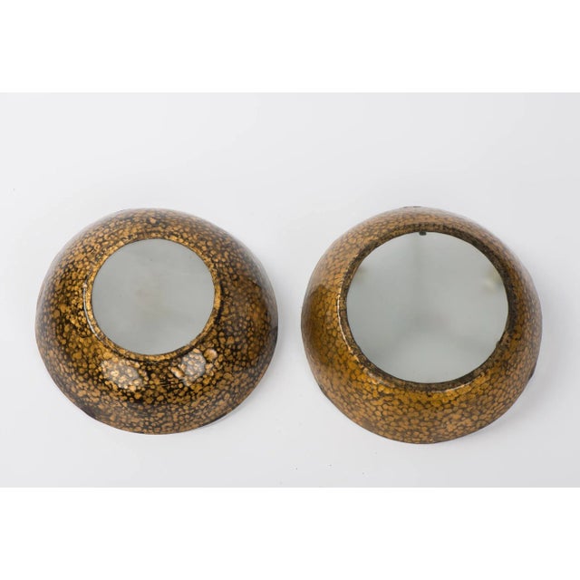 Mid-Century Modern 1950s Spanish Round Gilt Metal Wall Sconces - a Pair For Sale - Image 3 of 10