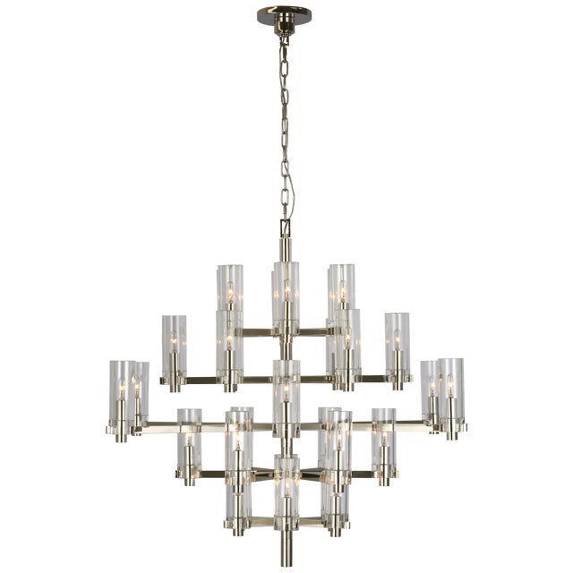 Chapman & Myers for Visual Comfort Signature Sonnet Large Chandelier in Polished Nickel with Clear Glass For Sale