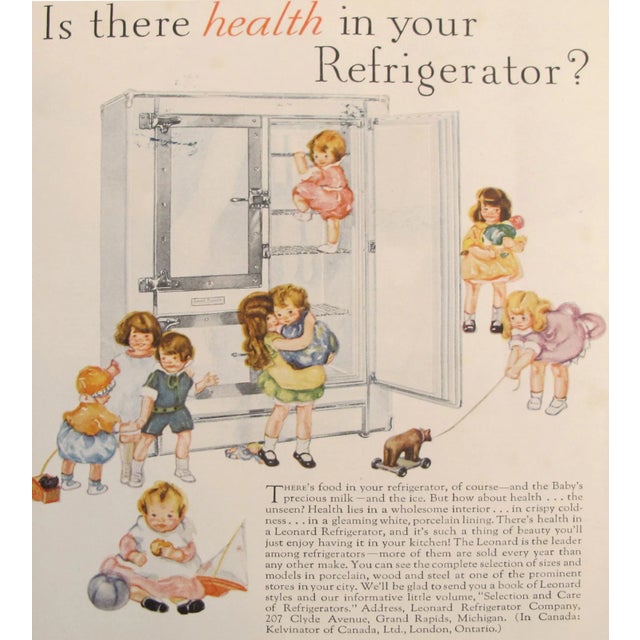 Art Deco 1920's Vintage American Advertisement - Good Housekeeping Magazine - Leonard Cleanable Refrigerator "Like a Clean China Dish" For Sale - Image 3 of 4
