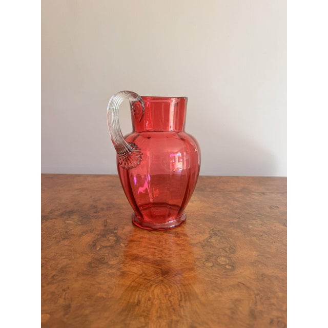 Antique Victorian Cranberry Glass Jug, 1860 For Sale - Image 3 of 6