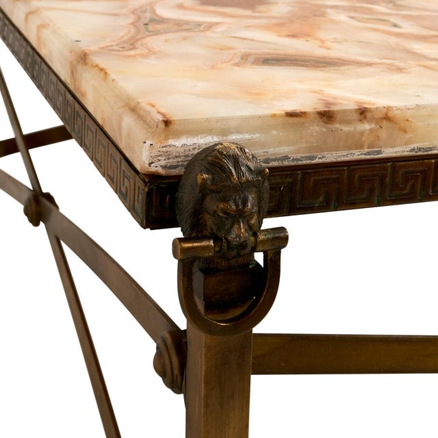 Modern 1950s Schumacher French Algerian Onyx & Brass Coffee Table, 73.25" X 32.25" For Sale - Image 3 of 6