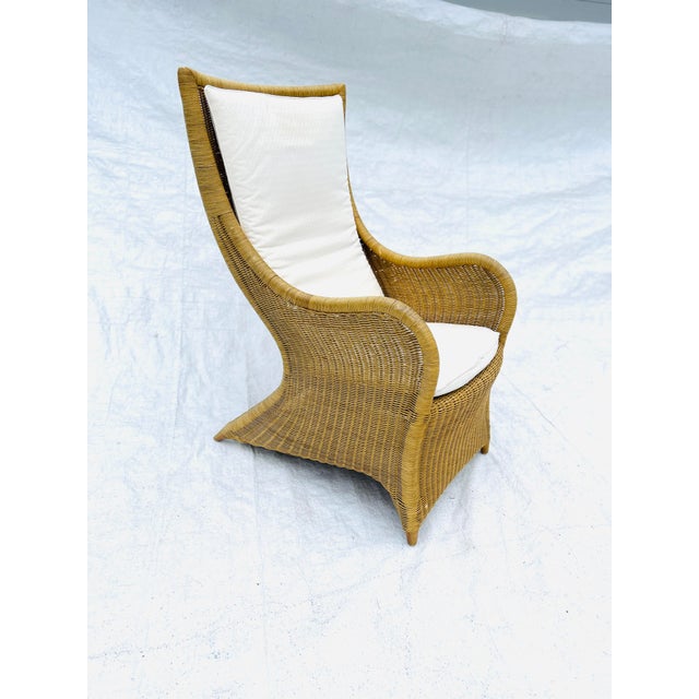 Contemporary 1990s Contemporary Lloyd Flanders Wicker Patio High Back Chair, Attributed For Sale - Image 3 of 7