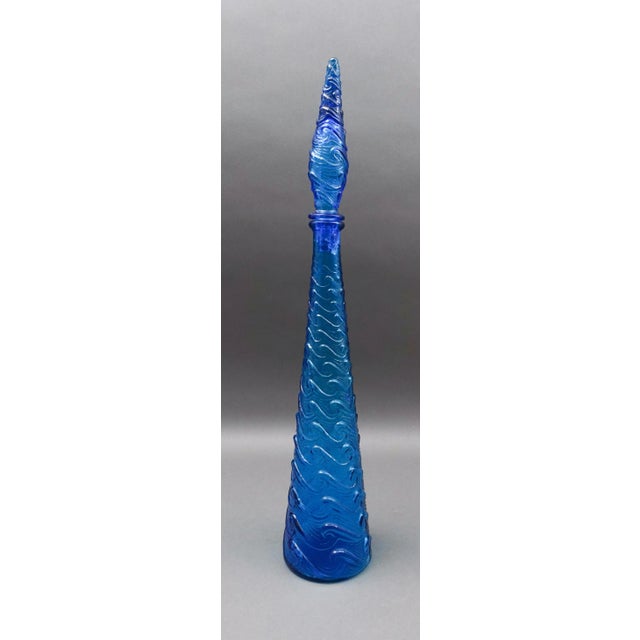 Mid 20th Century Empoli Italian Vintage Mid-Century Modern Blue Wave Art Glass Decanter Genie Bottle For Sale - Image 4 of 8