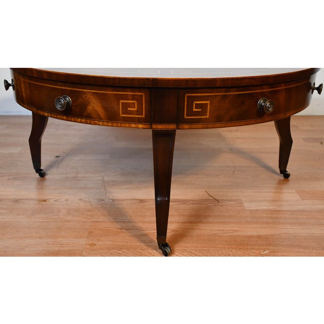 1930s Weiman English Regency Flame Mahogany Inlaid Coffee Table For Sale - Image 9 of 10