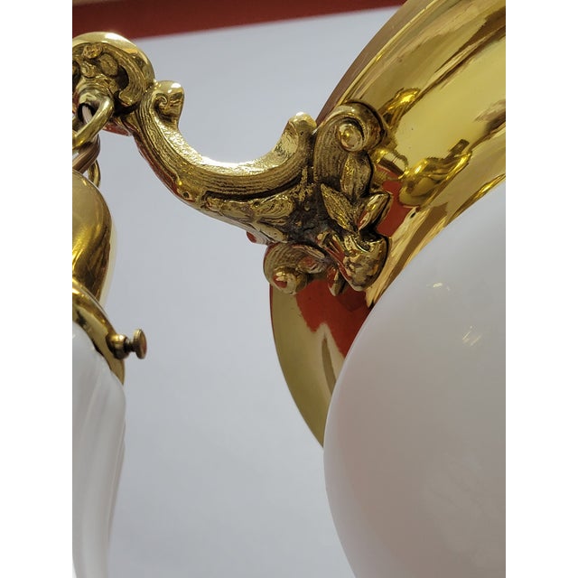 Metal Vintage Classic Revival Brass Pan Fixture With Glass Shades For Sale - Image 7 of 12