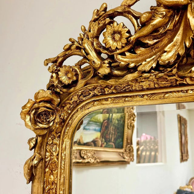 2000 - 2009 French Style Gold Floral Floor Mirror – 5 Ft Tall For Sale - Image 5 of 10